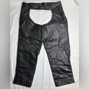 FMC First Manufacturing Co Black Leather Motorcycle Chaps Men's Size XXL